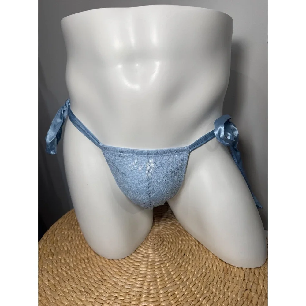 Cosabella Never Say Never Men's Italian Thong Aasmani Blue Silk Ties M NWT